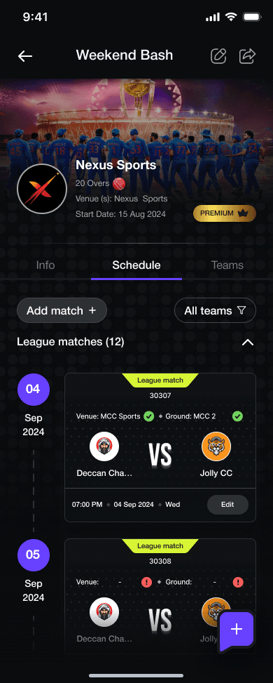 Spofit365 mobile app match screen